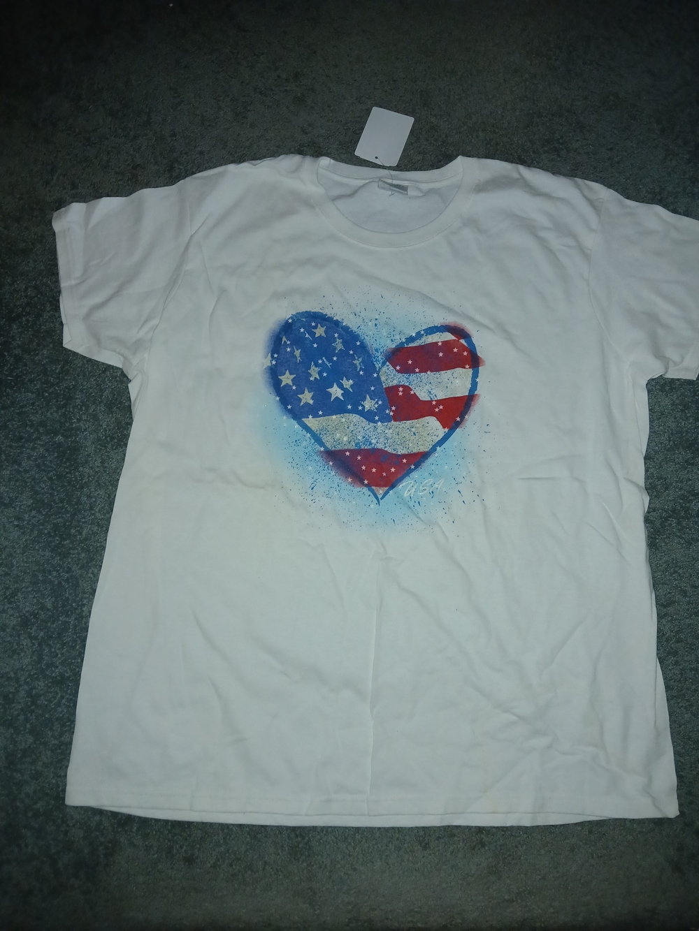 White T-Shirt with American Flag Heart Graphic
